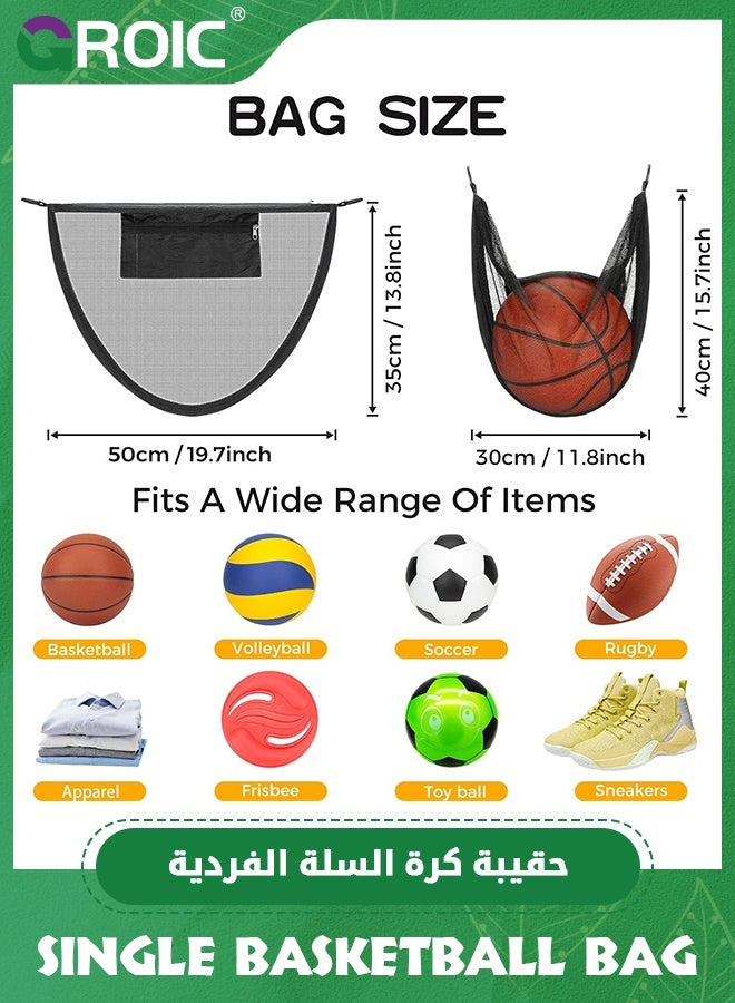 GROIC Single Ball Bag with Zipper Pocket Mesh Shoulder Bag with Buckle Clip Sport Equipment Storage Net for Carring Basketball Soccer Volleyball Rugby, Swim Beach Bag Gym Sports Crossbody Bag - Image 5