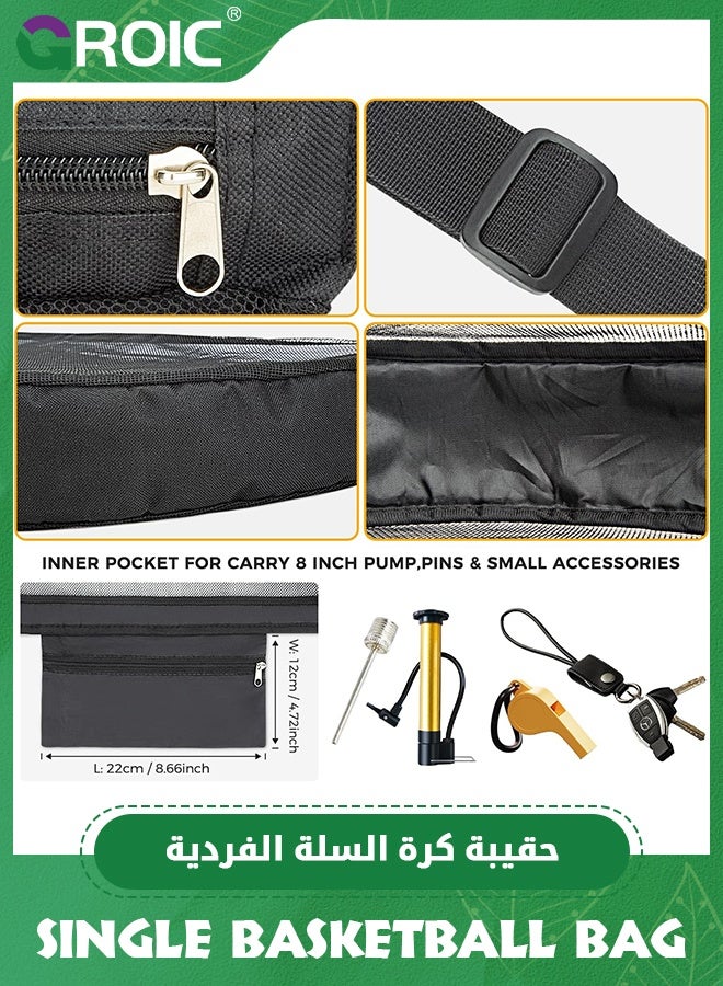 GROIC Single Ball Bag with Zipper Pocket Mesh Shoulder Bag with Buckle Clip Sport Equipment Storage Net for Carring Basketball Soccer Volleyball Rugby, Swim Beach Bag Gym Sports Crossbody Bag - Image 2