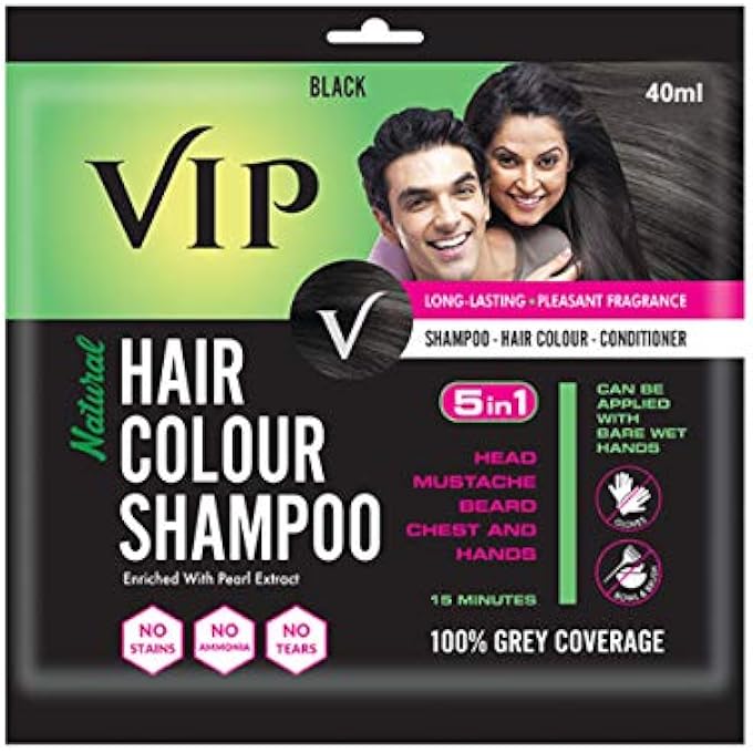VIP 5 IN 1 NATURAL HAIR COLOUR SHAMPOO BLACK COLOUR 40GM - Image 1