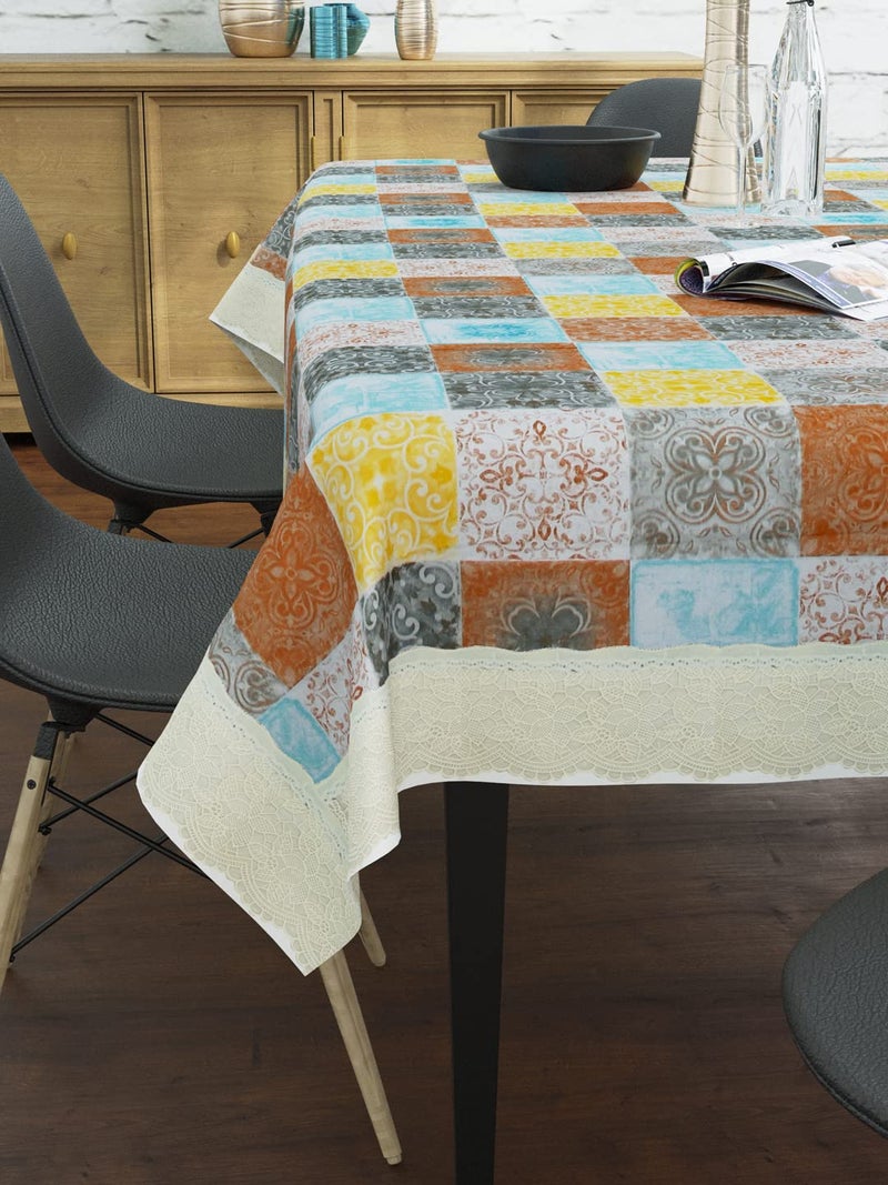 Clasiko غطاء طاولة طعام كلاسيكو 6 مقاعد 60x90 بوصة أو 150x225 سم مضاد للانزلاق متعدد المربعات - Image 2