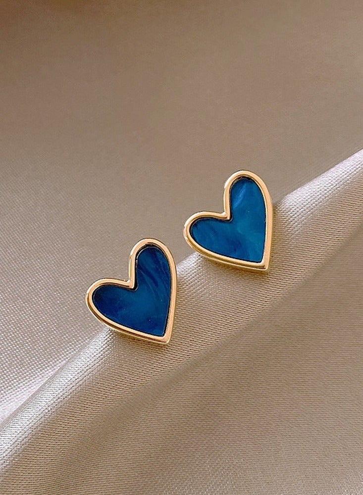 Lavida Blue Heart Shaped Zirconia Stud Earrings,  Gold Plated Elegant Earrings for Women - Perfect Gift Choice