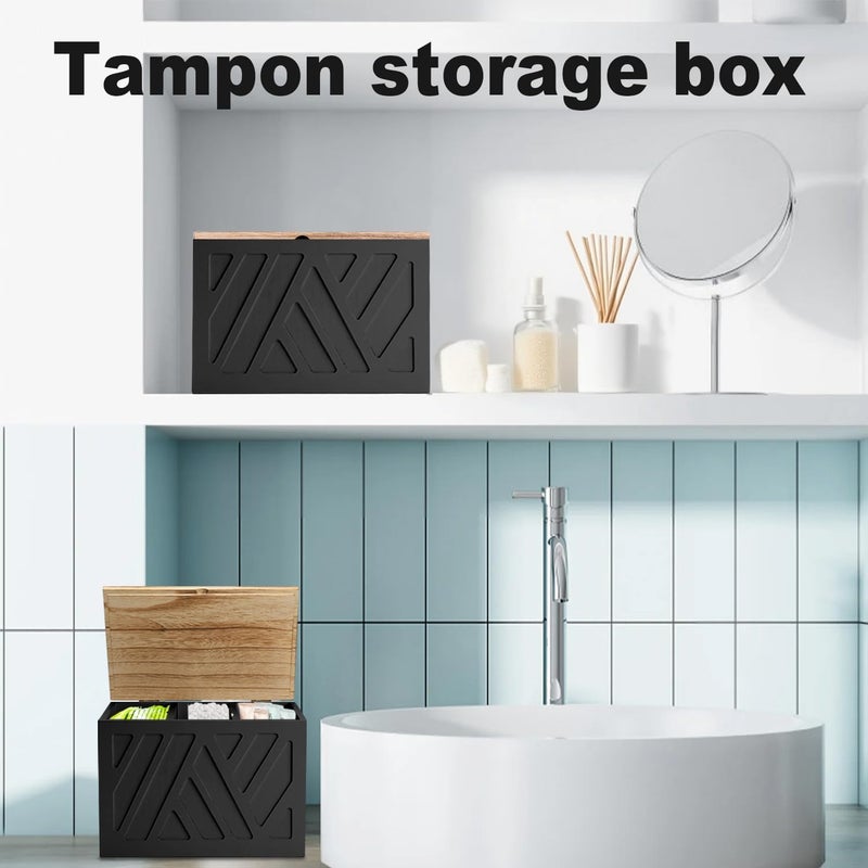 MROUEN 2Pcs Tampon Holder for Bathroom Decor, Feminine Product Organizer, Shark Week Tampon Storage with Lid, Wood Pad Box for Toilet, Lady Girl Stuff Organizer Case Bathroom Accessories- Black - Image 2