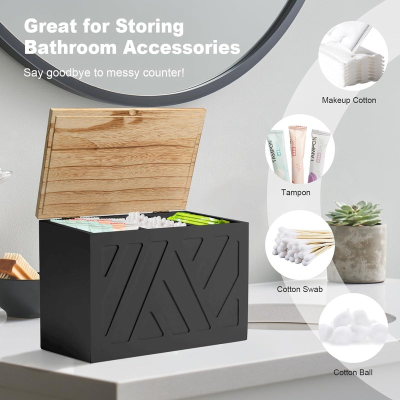 MROUEN 2Pcs Tampon Holder for Bathroom Decor, Feminine Product Organizer, Shark Week Tampon Storage with Lid, Wood Pad Box for Toilet, Lady Girl Stuff Organizer Case Bathroom Accessories- Black - Image 4