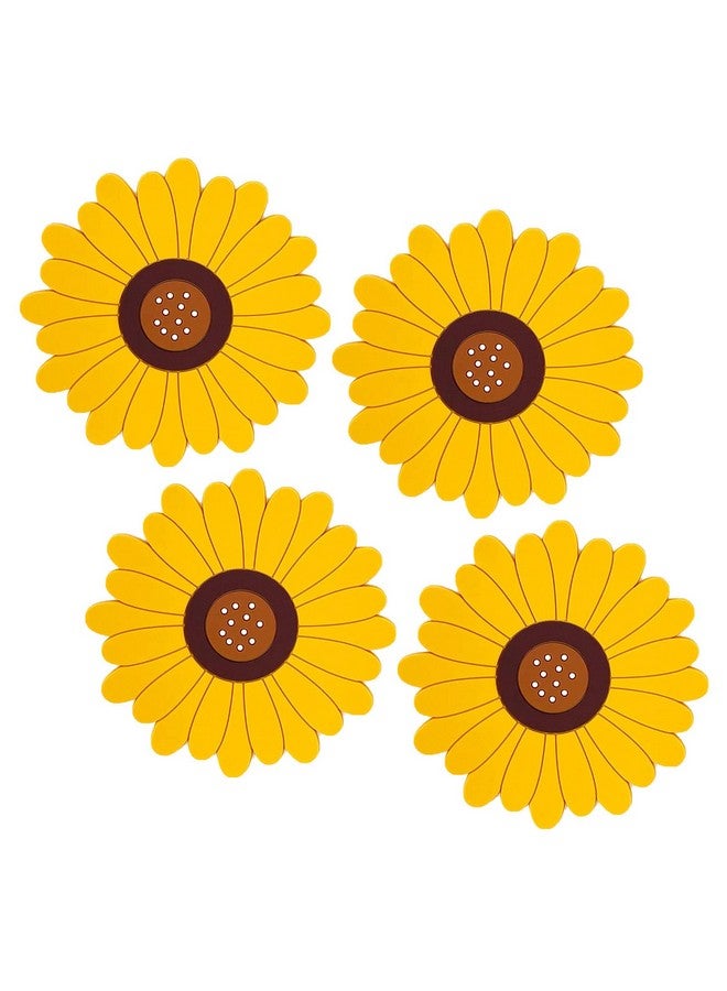 WOODTULA WOODTULA Silicone Trivet Mat - Sunflower Hot Pot Holder Pads - Coasters for Kitchen - Placemat for Hot Dishes - Hot Pads for Table (Set of 4, Big, Yellow)  - Image 1