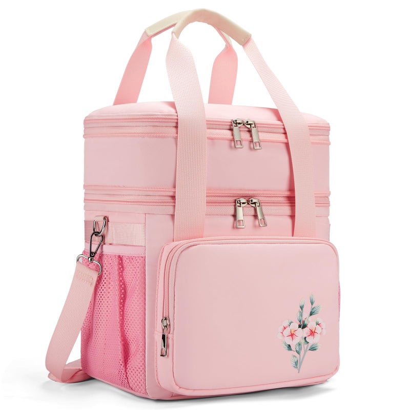HSHRICH Large Lunch Bag Box for Women  Dual Compartment Waterproof Reusable Insulated Lunch Box for Women WideOpen Tote Cooler Bag For Working Picnic Hiking 16L Pink