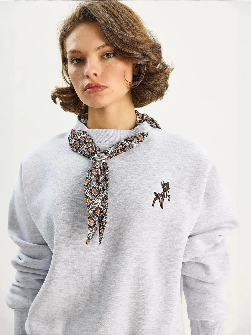 Bianco Lucci Grey LUCCI Embroidered Crew Neck Sweatshirt for Women | Best Price UAE