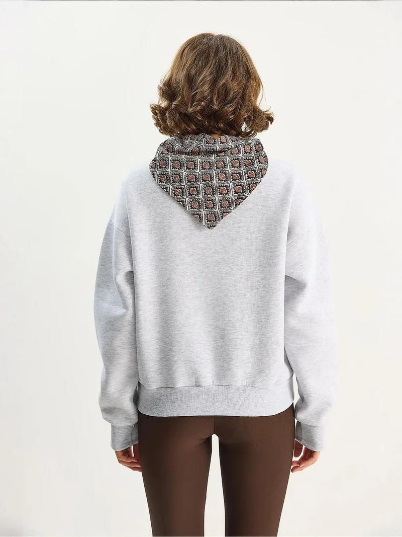 Bianco Lucci Grey LUCCI Embroidered Crew Neck Sweatshirt for Women | Best Price UAE