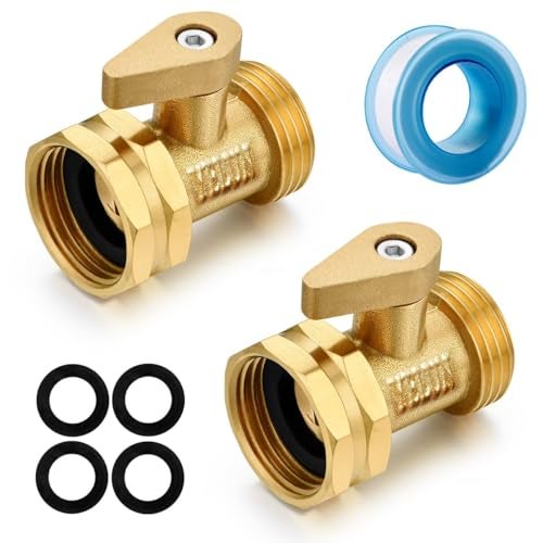 YELUN Garden hose shut off Valve- 3/4”Heavy Duty Brass Shut Off ball Valve Garden Hose Connector 2 Set - Image 1
