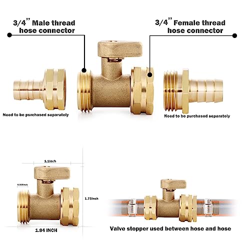 YELUN Garden hose shut off Valve- 3/4”Heavy Duty Brass Shut Off ball Valve Garden Hose Connector 2 Set - Image 2