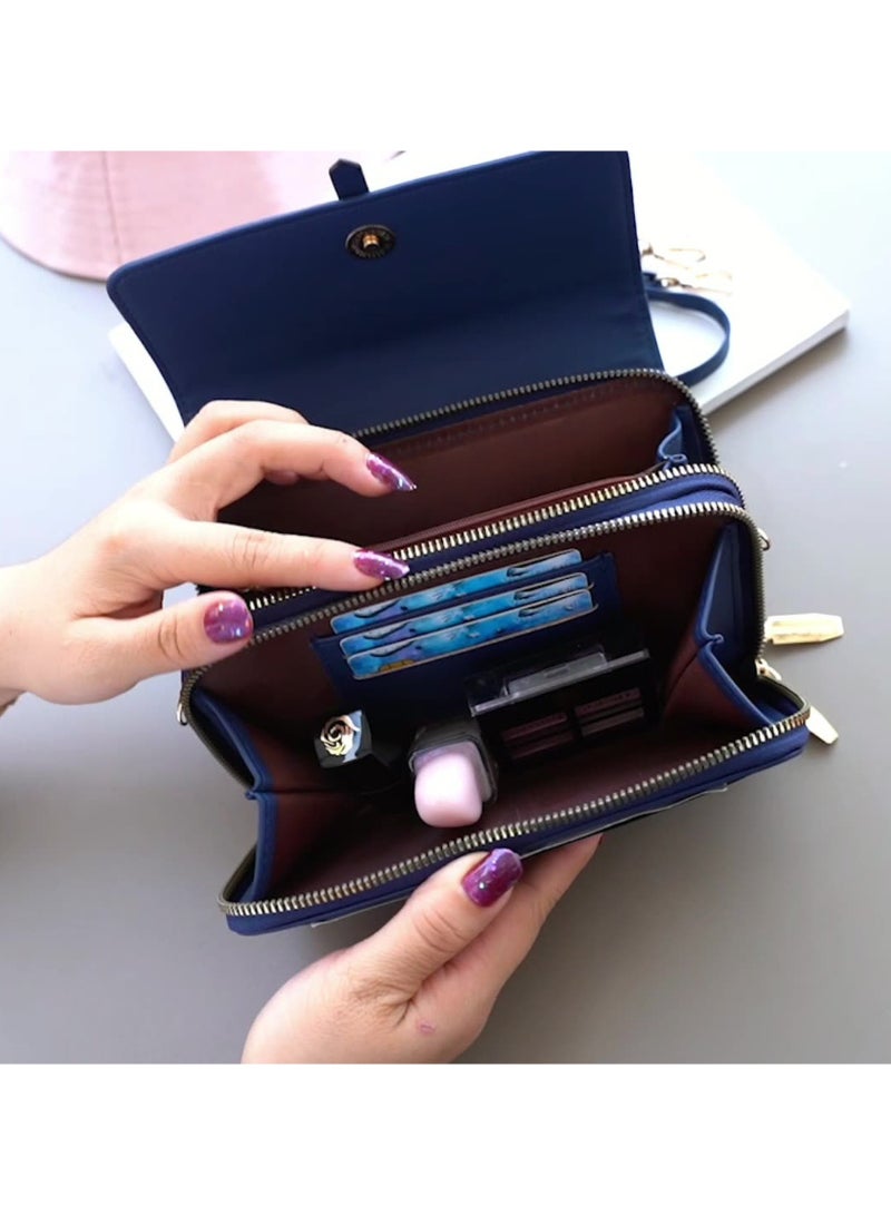حقيبة هاتف كروس للنساء، حقائب كتف جلدية صغيرة مع سحاب للإغلاق وفتحات للبطاقات، محفظة للعملات المعدنية ومحفظة - Image 2