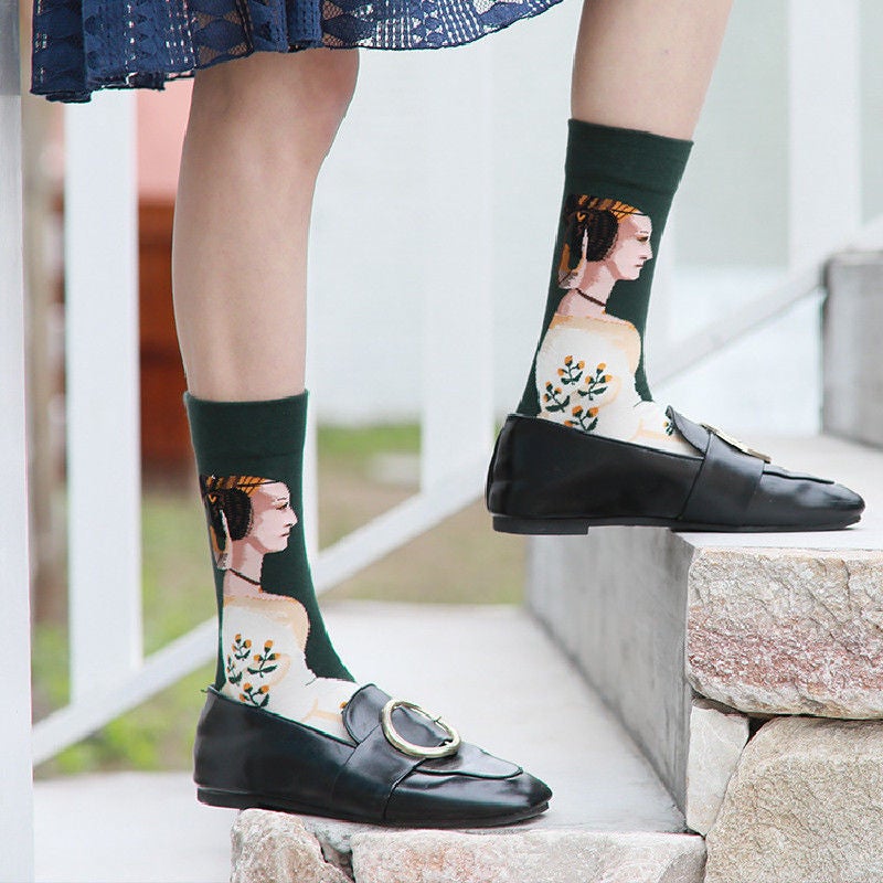 Trendy Socks Retro College Style Oil Painting Creative Colorful Men'S Socks Autumn Women'S Korean Version Mid-Tube Socks Ins Illustration Personality - Image 3