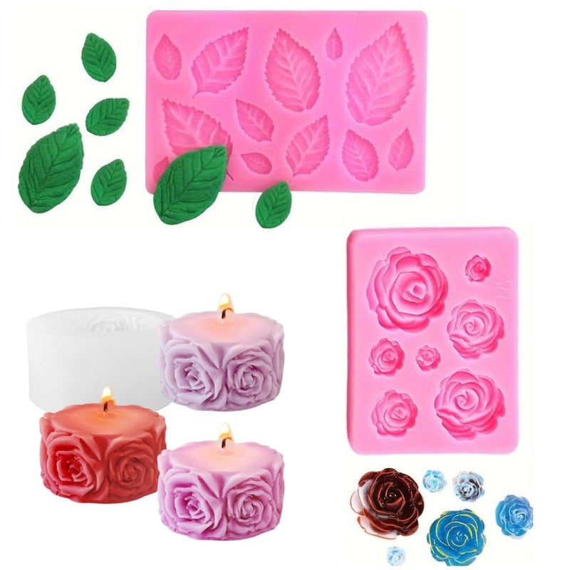 Skytail Rose Leaf Rose Flower Column Candle Silicone Moulds For Scented Candle Waxmelts Chocolate Fondant Sugarcraft Leaves Forest Theme Cake Decoration Cupcake Topper Gummy Ice Cube Resin Clay Molds