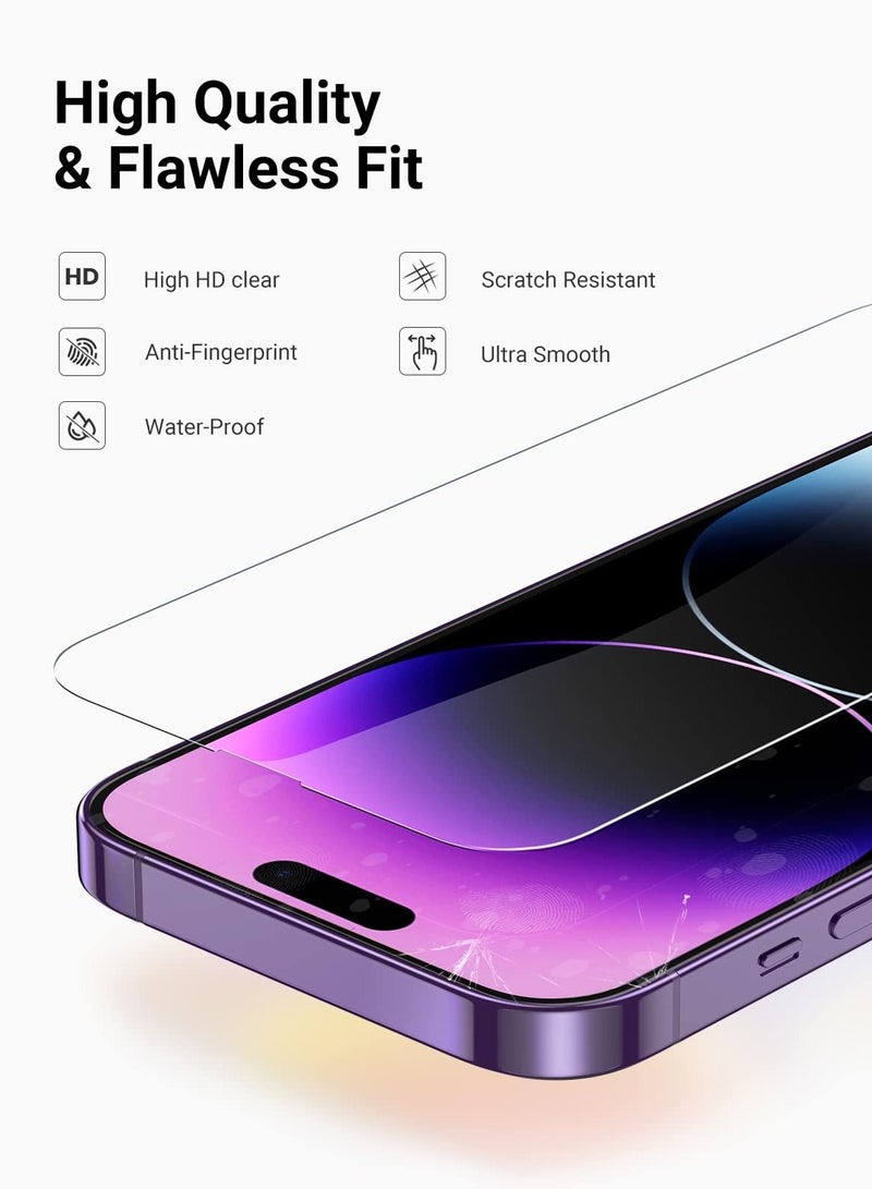 BORTONY Double Tempered Glass Screen Protectors for 14 Pro Max 6.7 Inch Easy Installation Bubble Free HD Clear Scratch Resistant Anti-Fingerprint Full Screen Coverage Comaptible with Apple iPhone 14 Pro Max - Image 2
