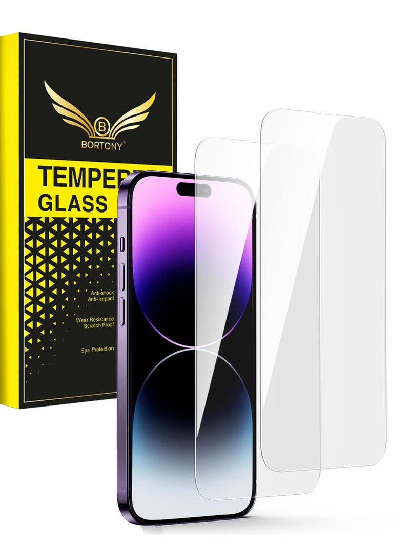 BORTONY Double Tempered Glass Screen Protectors for 14 Pro Max 6.7 Inch Easy Installation Bubble Free HD Clear Scratch Resistant Anti-Fingerprint Full Screen Coverage Comaptible with Apple iPhone 14 Pro Max - Image 1