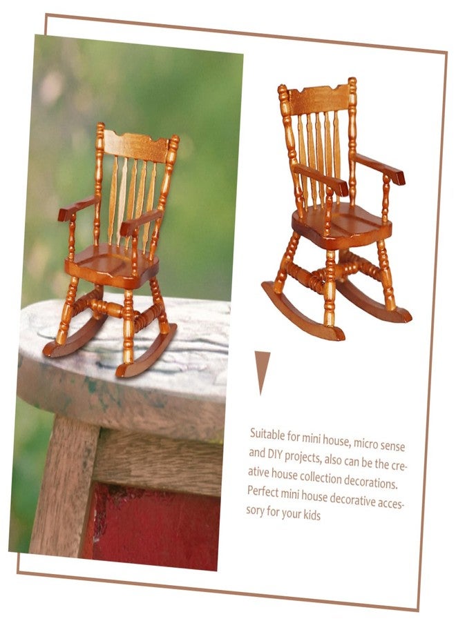 VICASKY كرسي هزاز مصغر لمحاكاة أثاث منزل الدمى 1:12 مقياس خشبي صغير لعرض الحرف المنزلية وزينة لبيت الدمى في غرفة المعيشة - Image 3