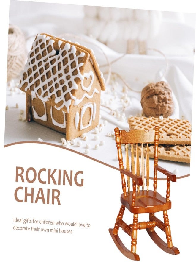 VICASKY كرسي هزاز مصغر لمحاكاة أثاث منزل الدمى 1:12 مقياس خشبي صغير لعرض الحرف المنزلية وزينة لبيت الدمى في غرفة المعيشة - Image 4