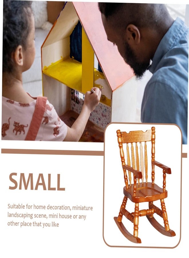 VICASKY كرسي هزاز مصغر لمحاكاة أثاث منزل الدمى 1:12 مقياس خشبي صغير لعرض الحرف المنزلية وزينة لبيت الدمى في غرفة المعيشة - Image 5