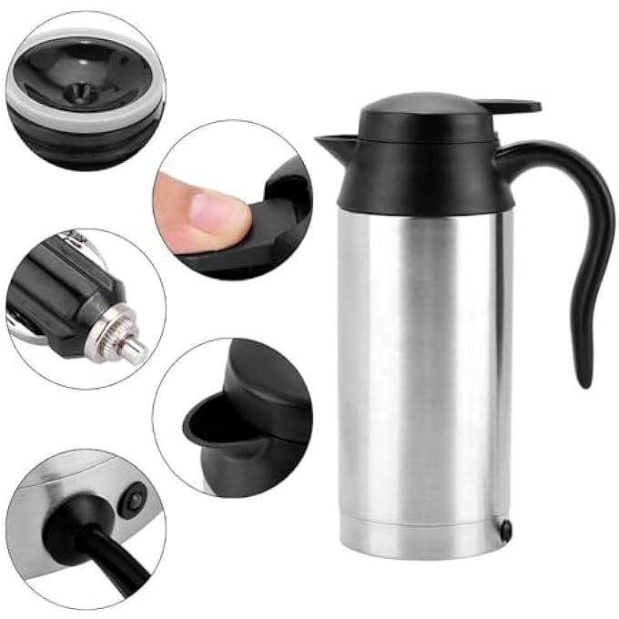 Azonee Travel Car Kettle Portable Stainless Steel Car Electric Kettle 24V Heater Bottle Pot For Hot Water CoffeeTravel Home Use 750Ml - Image 5
