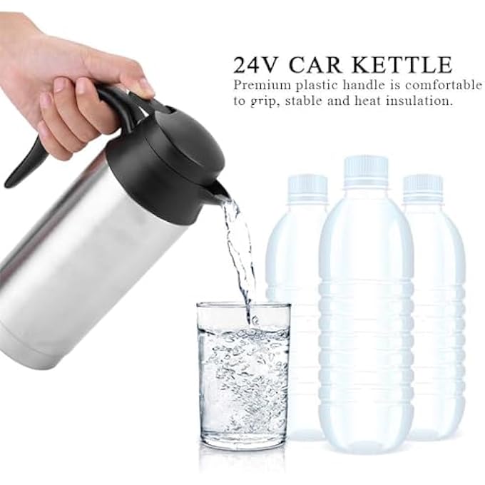 Azonee Travel Car Kettle Portable Stainless Steel Car Electric Kettle 24V Heater Bottle Pot For Hot Water CoffeeTravel Home Use 750Ml - Image 4