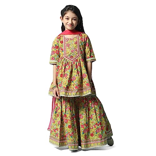 BIBA GIRL PRINTED GATHERED KID(KW5346_LIME GREEN_9) - Image 1
