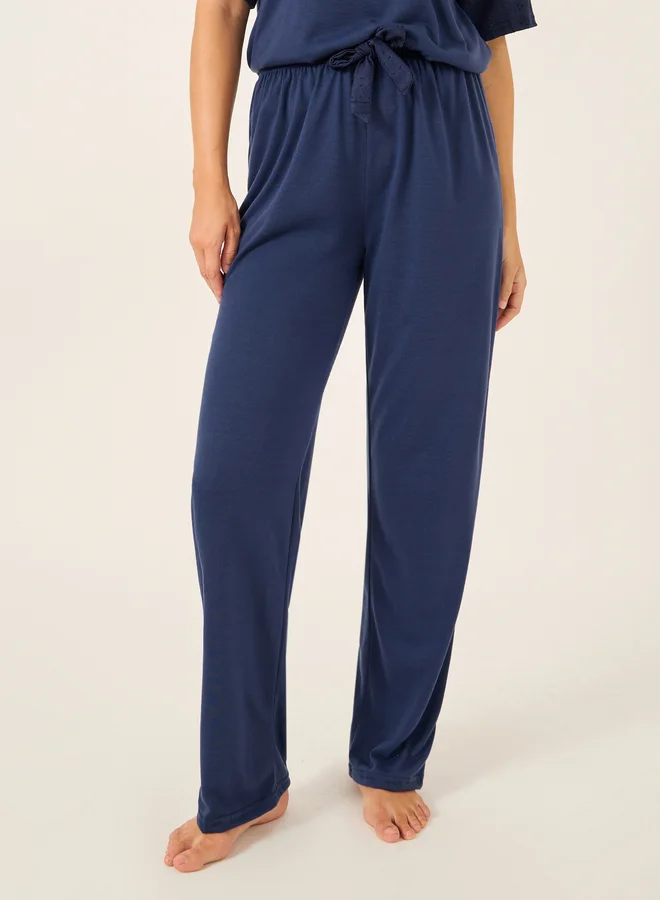 Styli Schiffli Sleeve Round Neck T-Shirt and Pyjama Set