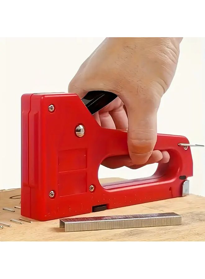 Red Heavy Duty Manual Staple Gun Adjustable Nail Kit For Woodworking Upholstery - Image 2