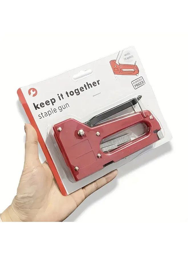 Red Heavy Duty Manual Staple Gun Adjustable Nail Kit For Woodworking Upholstery - Image 3