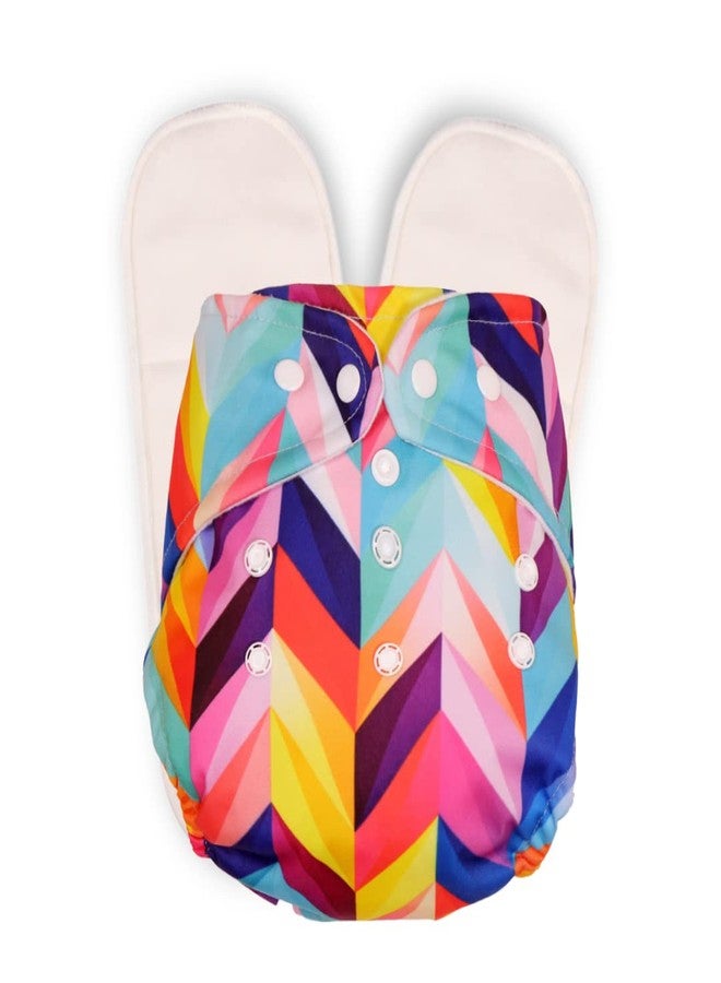 Deedry Oeko-Tex Certified Washable & Reusable Diapers With Adjustable Snap Buttons (One Size Perfect Fit), Comes With Absorbent Inserts/Pads- (3Months- 3Years) (Rainbow-Multicolor, With 2 Inserts) - Image 1