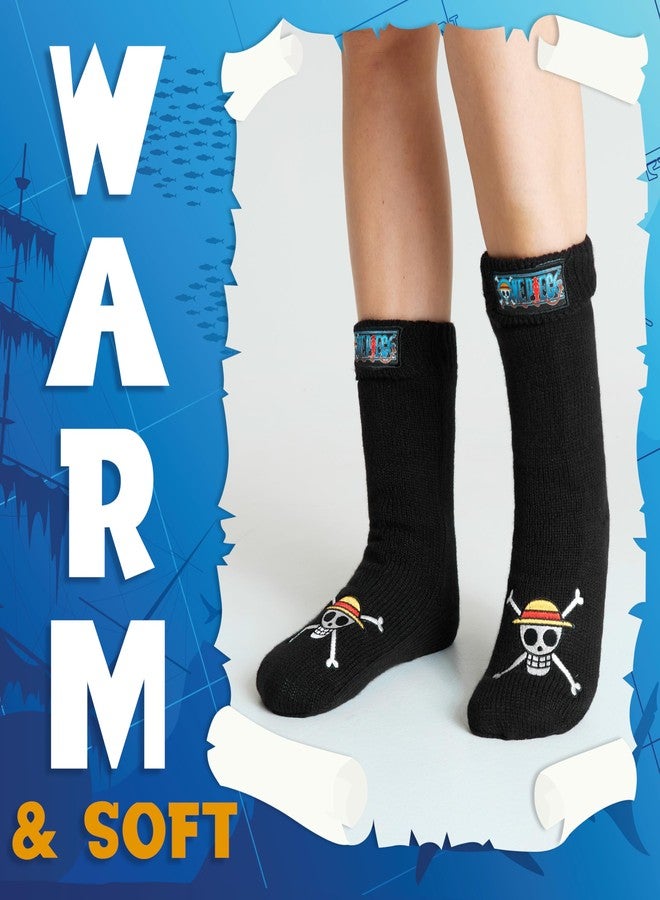 One Piece Fluffy Socks for Teenagers Soft and Warm Slipper Socks with Sherpa Lining One Size 4-8 Anime Gifts for Him, Black - Image 4