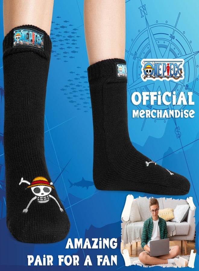 One Piece Fluffy Socks for Teenagers Soft and Warm Slipper Socks with Sherpa Lining One Size 4-8 Anime Gifts for Him, Black - Image 5
