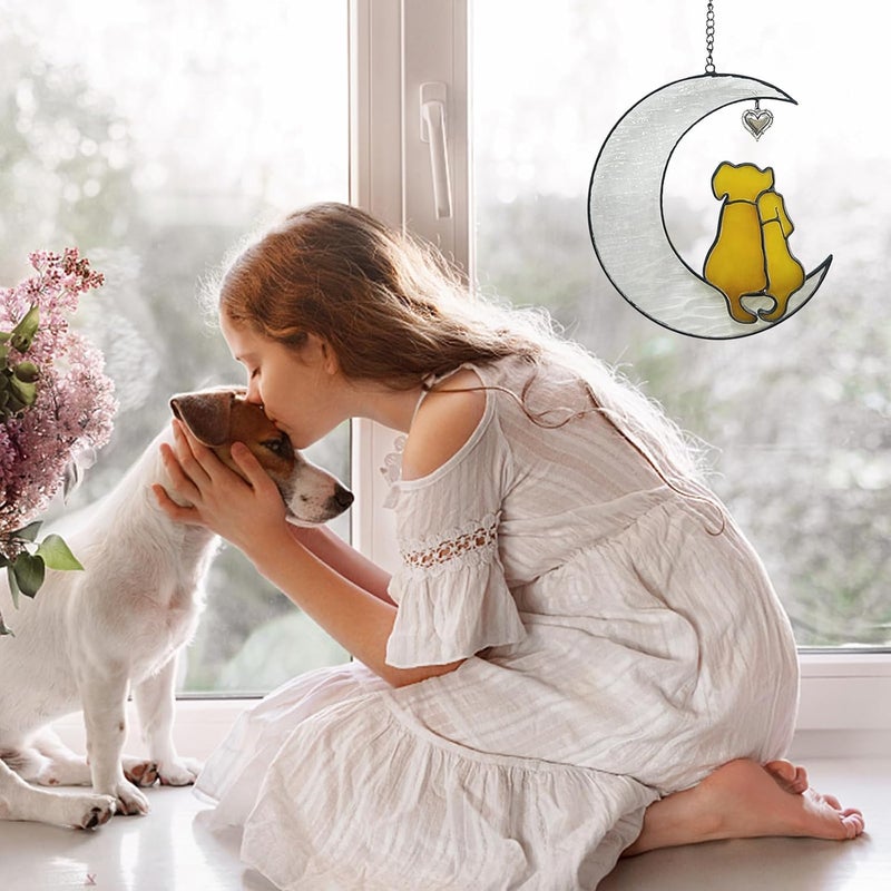 YT3 Studio Double Dog Memorial Gifts for Loss of Dog Sympathy Gift, Crystal Glass Dog Suncatcher, Pet Memorial Gifts, Pet Sympathy Gifts for Dogs Stained Glass Window Hanging Ornament in Memory of Dog - Image 5