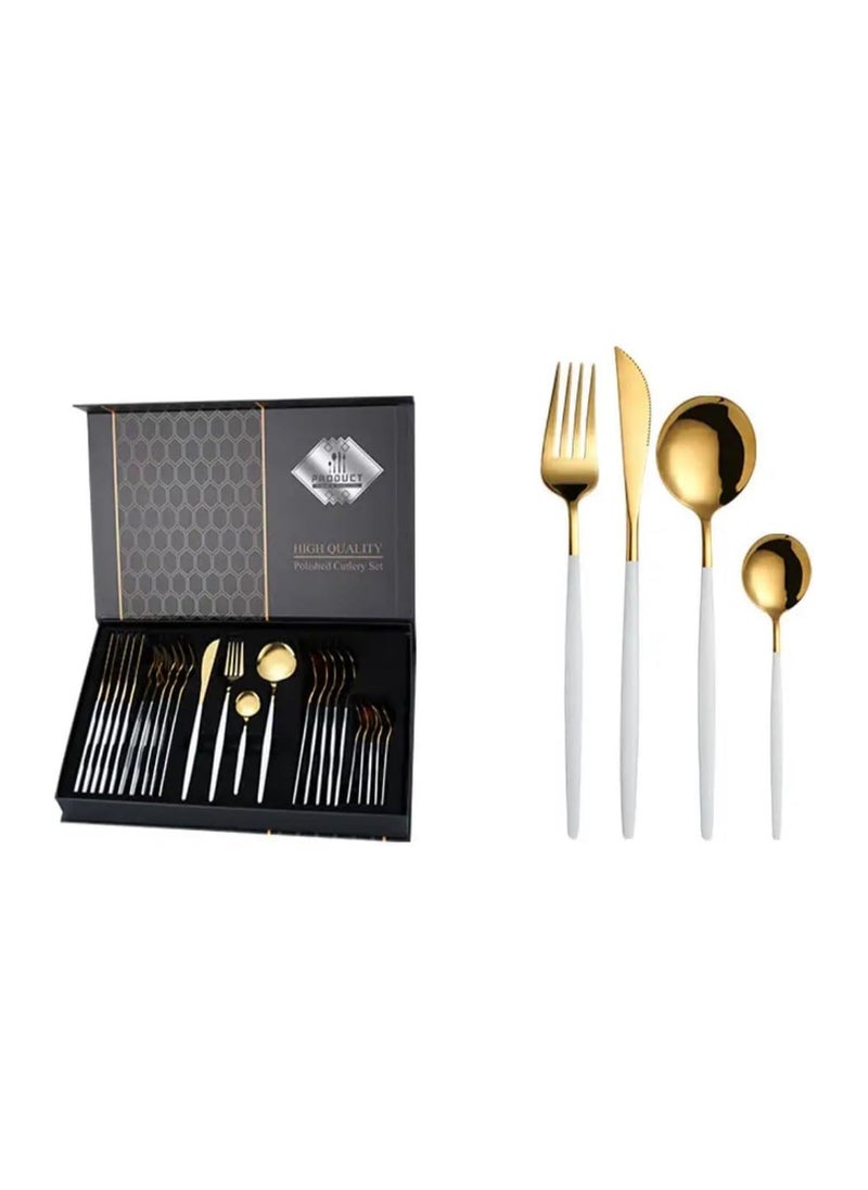 Generic 24 Piece Spoon Fork Knife Set Cutlery Set Spoon Fork Knife (White)  - Image 1