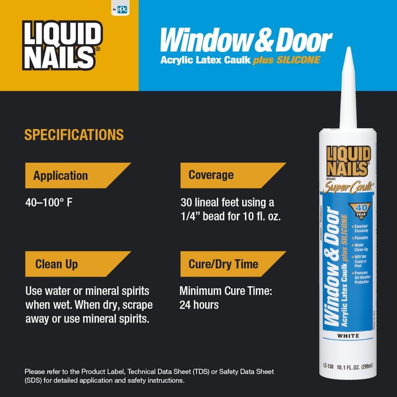 Liquid Nails Super Caulk 10.1 oz. White Interior and Exterior Window and Door Caulk - Image 3