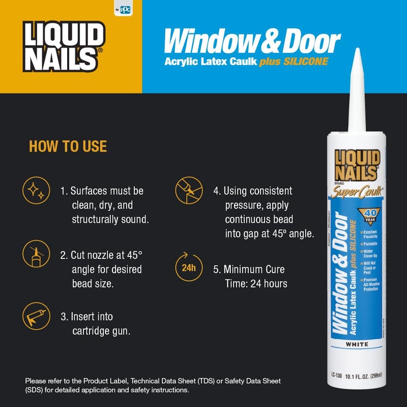 Liquid Nails Super Caulk 10.1 oz. White Interior and Exterior Window and Door Caulk - Image 2