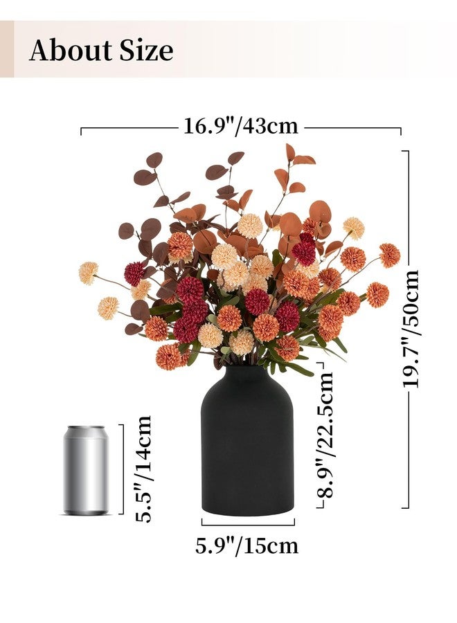 BLOSMON Fall Flowers in Vase for Centerpieces: Metal Vase with 12 Stems of Fake Kiku Flowers Eucalyptuses Home Table Decor - Burnt Orange Artificial Pom Poms Floral Arrangements for Living Room - Image 4