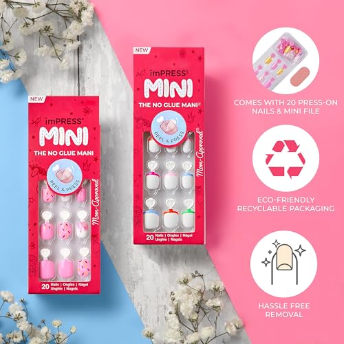 Impress KISS imPRESS No Glue Mani Press On Nails, Mini Press-On Manicure for Kids, 'Dream Big', Pink, Kids Size, Squoval Shape, Includes 20 Fake Nails with Removable Application Tabs, 1 Mini File - Image 5