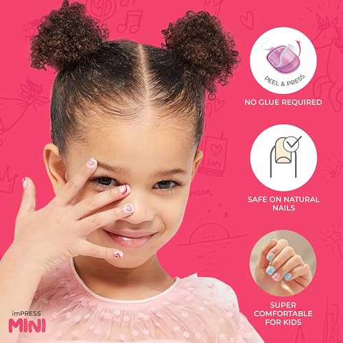 Impress KISS imPRESS No Glue Mani Press On Nails, Mini Press-On Manicure for Kids, 'Dream Big', Pink, Kids Size, Squoval Shape, Includes 20 Fake Nails with Removable Application Tabs, 1 Mini File - Image 3