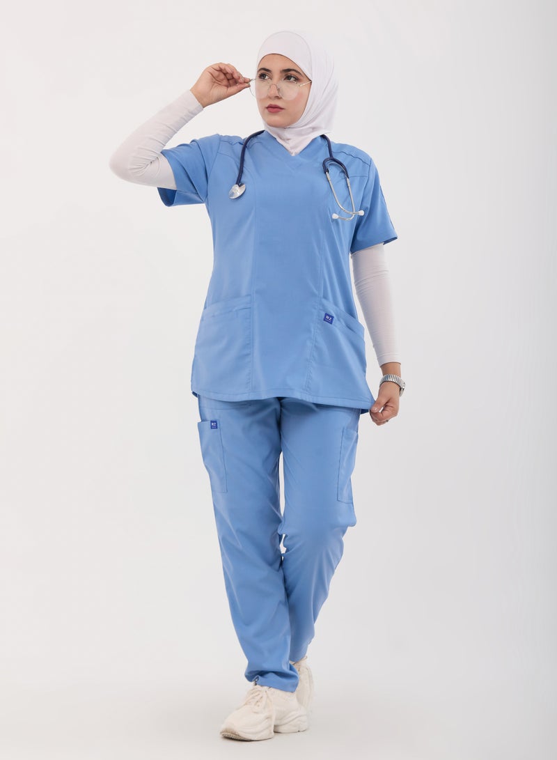 RZ Scrub Comfortable Lycra CYAN  fabric with many pockets is meticulously crafted to retain its color without fading with repeated washing - Image 1