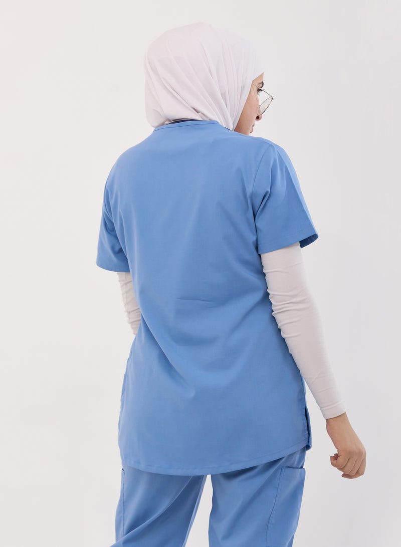 RZ Scrub Comfortable Lycra CYAN  fabric with many pockets is meticulously crafted to retain its color without fading with repeated washing - Image 5