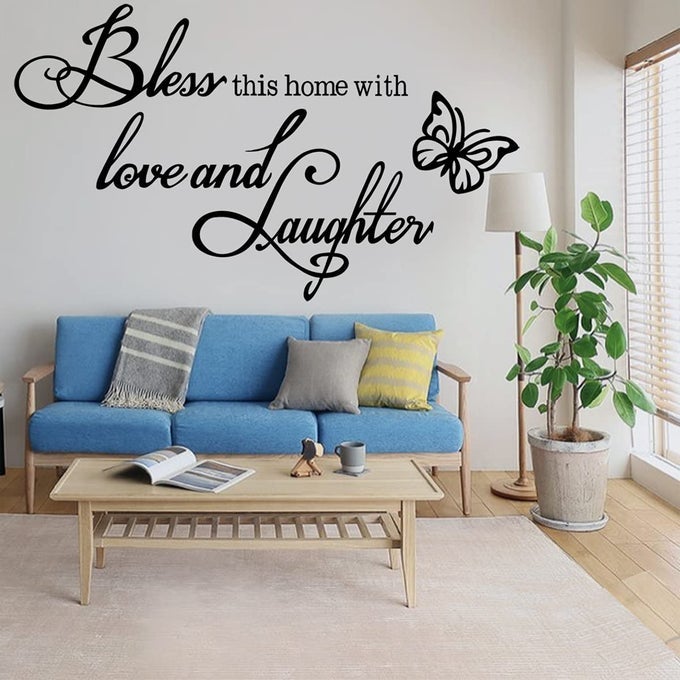 WALL DECAL WALL STICKER INSPIRATIONAL QUOTES BLESS THIS HOME WITH LOVE AND LAUGHTER WALL DECAL WALL STICKERS FOR BEDROOM LIVING ROOM NURSEY CLASSROOM HOME DECOR