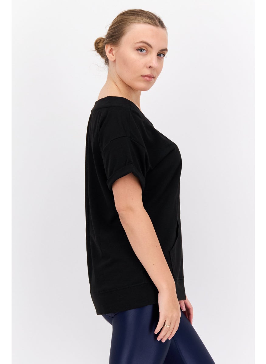 NINE WEST Women Sportswear Fit Short Sleeve Training T-Shirts, Black  - Image 2