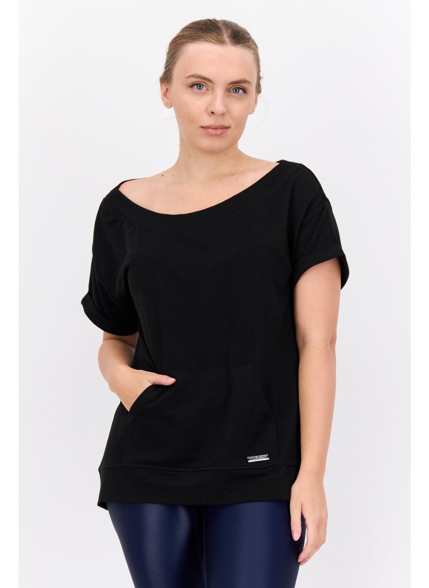 NINE WEST Women Sportswear Fit Short Sleeve Training T-Shirts, Black  - Image 1