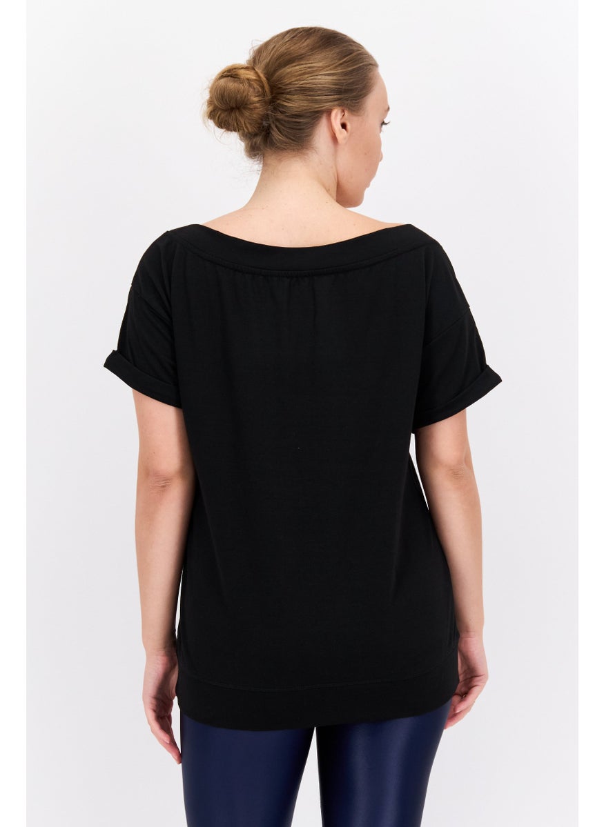 NINE WEST Women Sportswear Fit Short Sleeve Training T-Shirts, Black  - Image 3