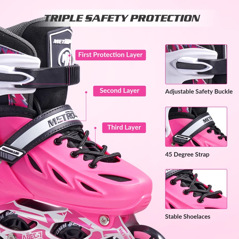 METROLLER Inline Skates for Girls and Boys, Women, Men 4 Sizes Adjustable Inline Skates with Light Up Wheels, Illuminating Beginner Skates for Kids & Adult Youth. - Image 4