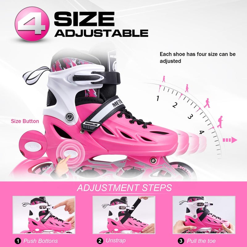 METROLLER Inline Skates for Girls and Boys, Women, Men 4 Sizes Adjustable Inline Skates with Light Up Wheels, Illuminating Beginner Skates for Kids & Adult Youth. - Image 3