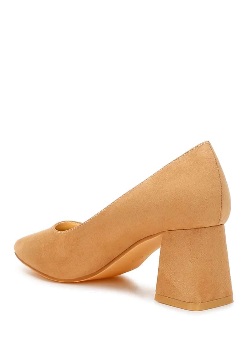 London Rag Block Heel Pumps in Beige