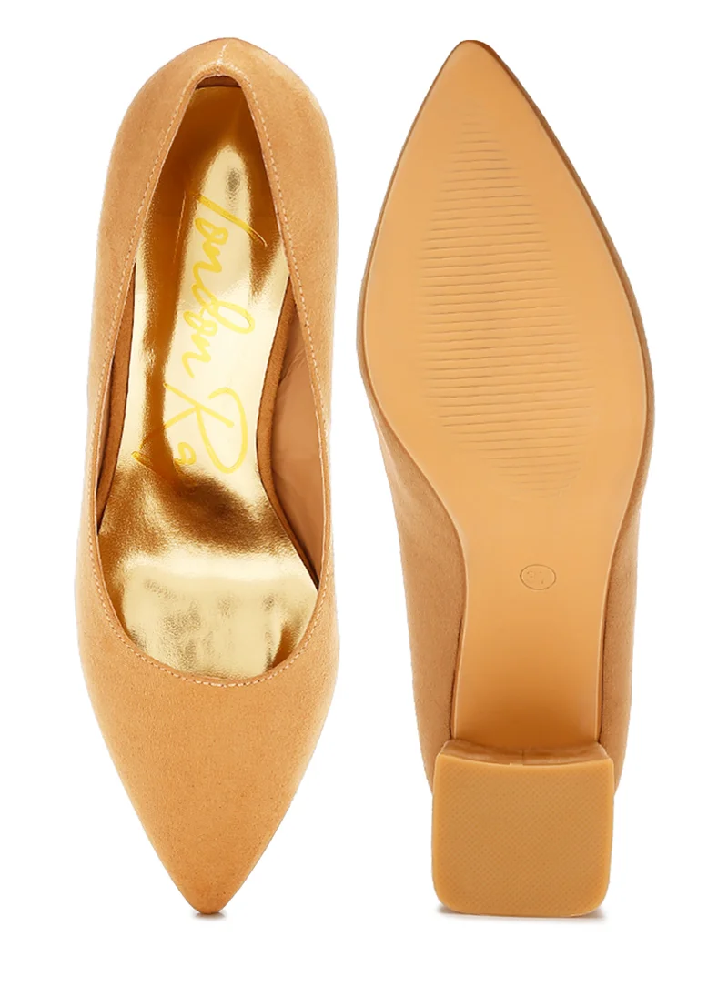 London Rag Block Heel Pumps in Beige