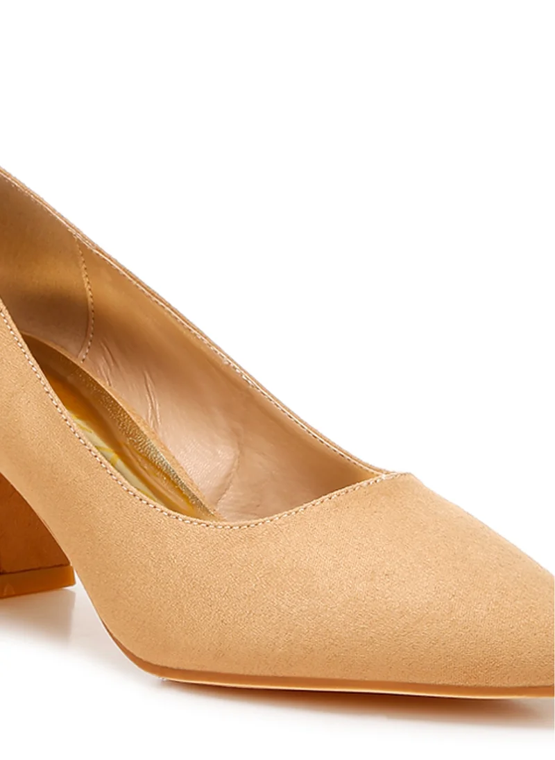 London Rag Block Heel Pumps in Beige