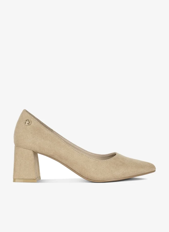 Block Heel Pumps in Beige