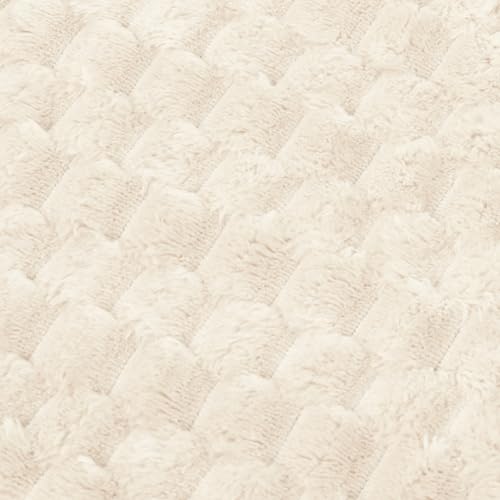 Vessia Flannel Fleece Twin Size Blanket(60x80 inch), 3D Jacquard Cream Fuzzy and Warm Blanket for Couch,Sofa,Chair, 300GSM Super Soft Touch Cozy Lightweight Beige Bed Home Decor for All-Season - Image 5